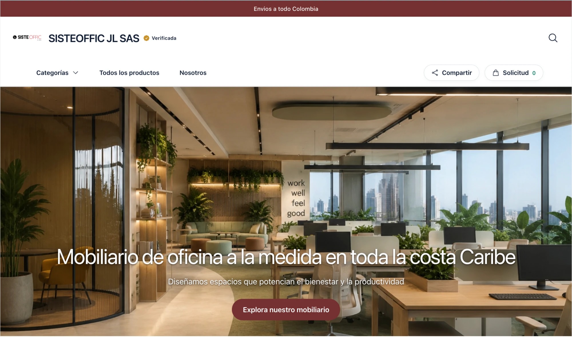 Portada completa de Sisteoffic con el botón Explora nuestro mobiliario.